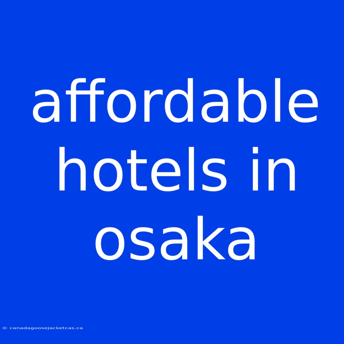 Affordable Hotels In Osaka