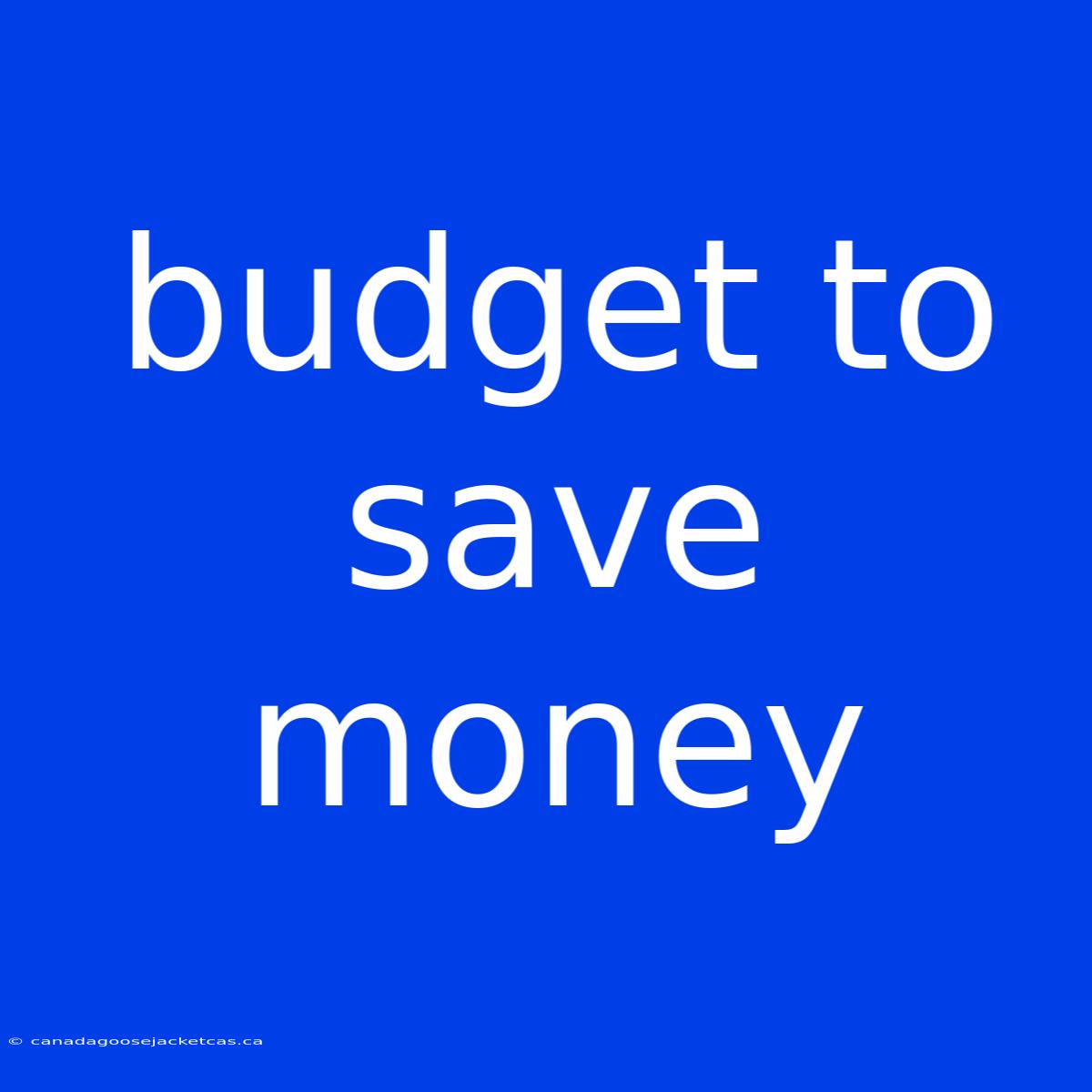 Budget To Save Money