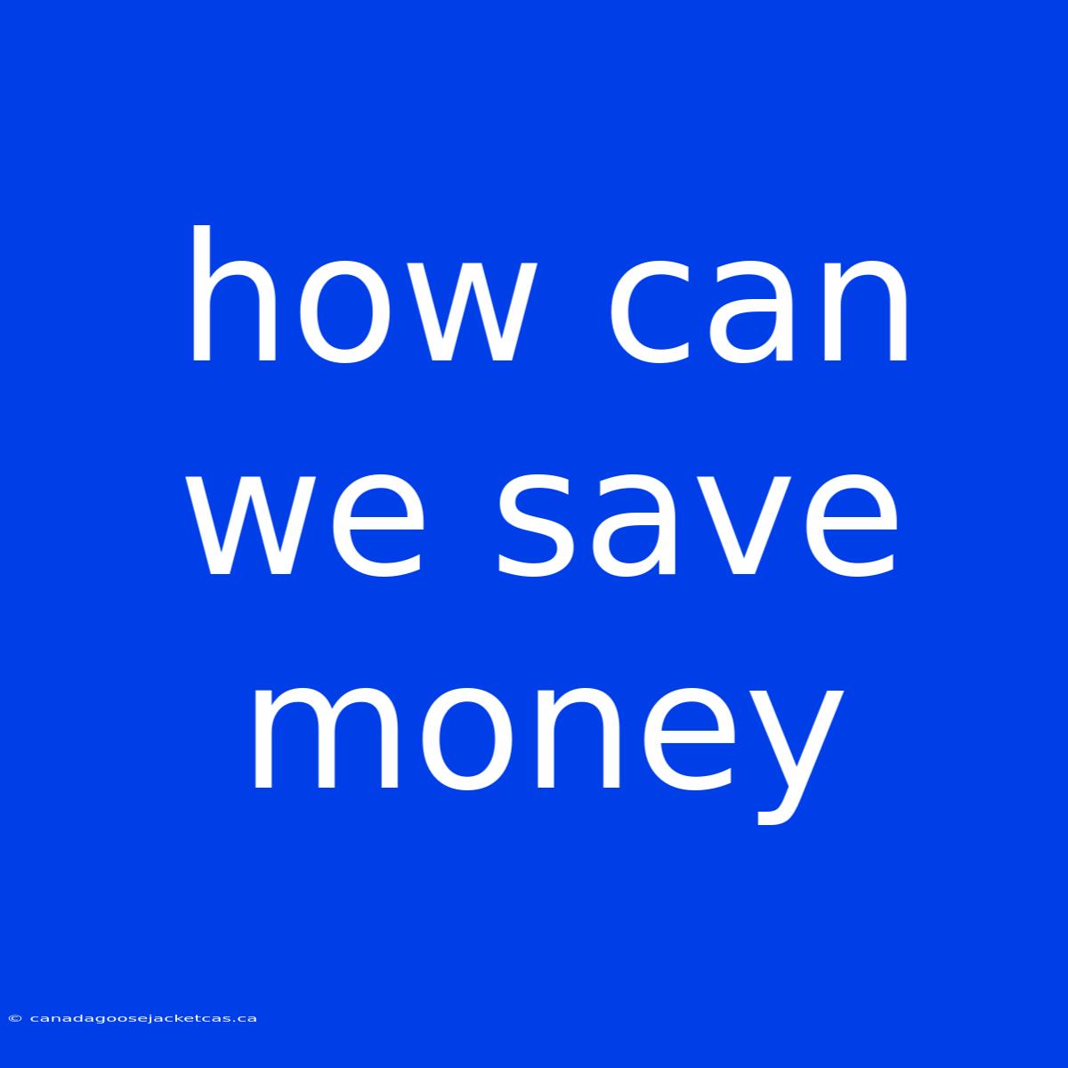 How Can We Save Money