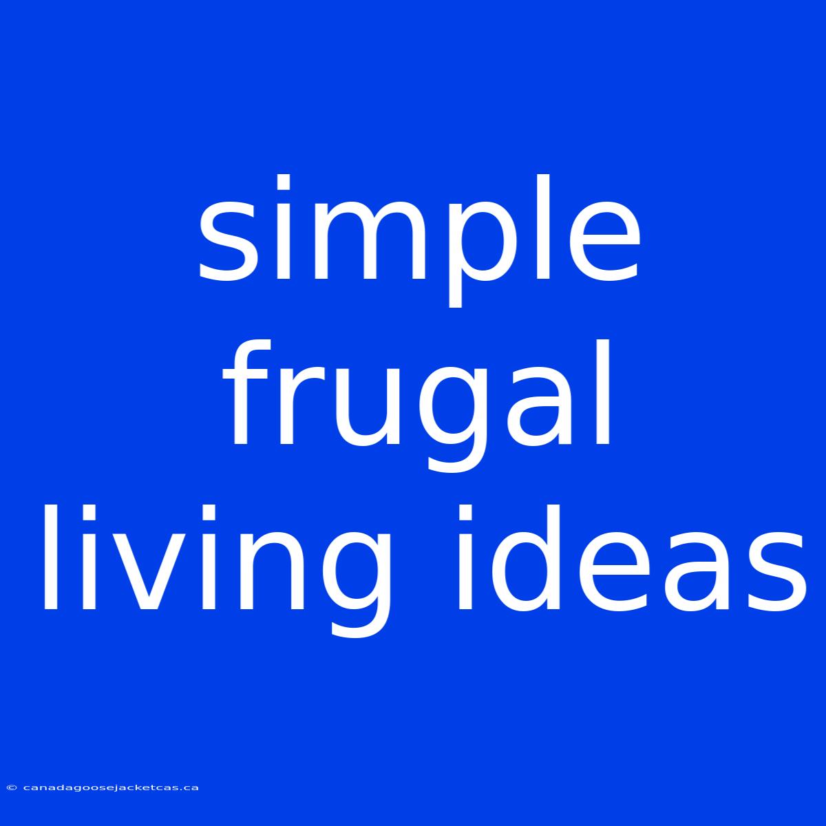 Simple Frugal Living Ideas